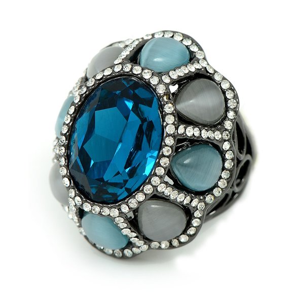 Midnight Queen Statement Cocktail Ring in Blue and Gray - Picture 1 of 5
